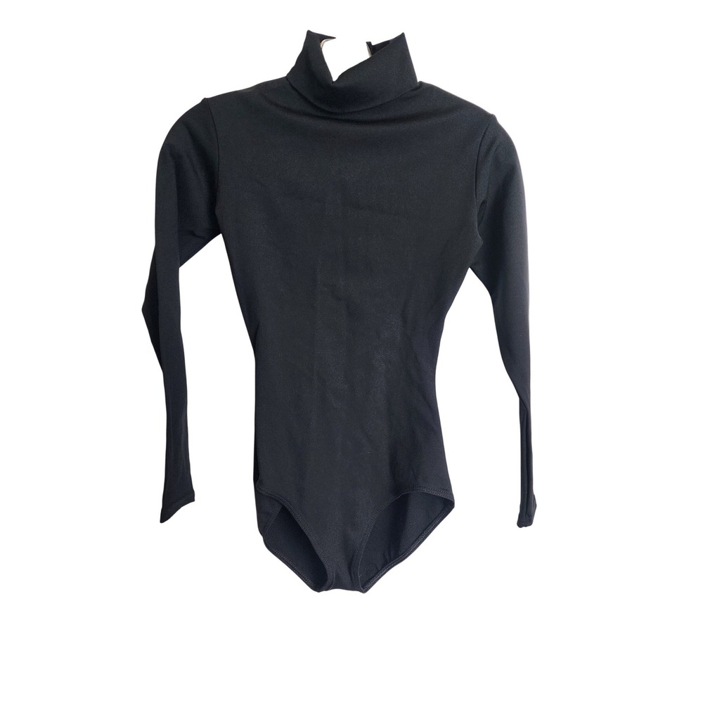 Capezio Kids Black Long Sleeve‎ Turtleneck Leotard Mock Neck Dance Gymnastics M